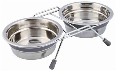 Trixie Voer / Waterbak-Set Klapperbescherming Rvs / Metaal Grijs 2X450 Ml 2 St