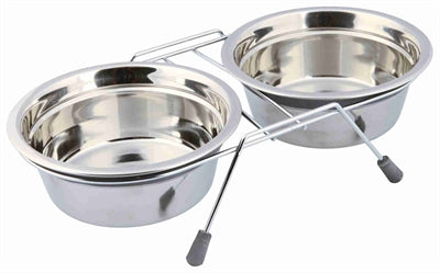 Trixie Voer / Waterbak-Set Klapperbescherming Rvs / Metaal Grijs 2X450 Ml 2 St