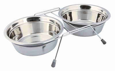 Trixie Voer / Waterbak-Set Klapperbescherming Rvs / Metaal Grijs 2X450 Ml 2 St
