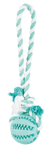 Trixie Denta Fun Natuurrubber Bal Met Muntsmaak Aan Touw 24X7X7 Cm 3 St