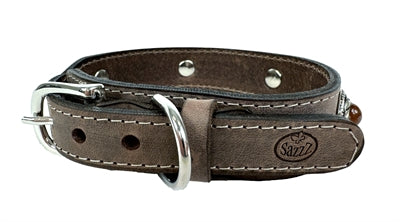 Sazzz Zzzsazzz Halsband Hond Boho Treasure Stone Vintage Leer Bruin 42-50X3,5 Cm