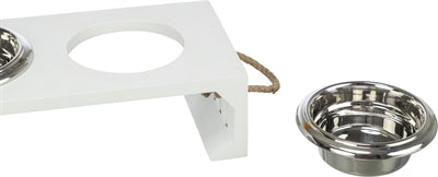 Trixie Be Nordic Set Voerbak / Waterbak Hout / Rvs Wit 2X400 Ml 38X18X10 Cm