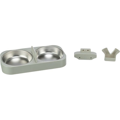 Trixie Voerbak / Drinkbak Dubbel Voor #24347 Kunststof / Rvs Wit 32X16X5 Cm 2X500 Ml