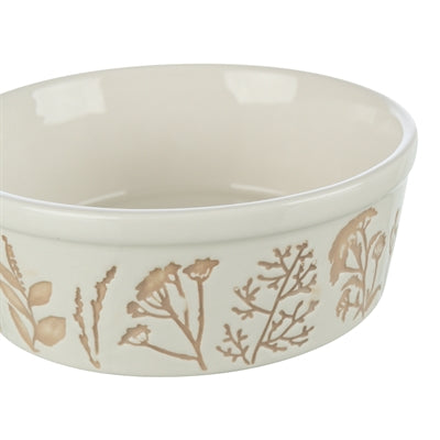 Trixie Voerbak / Drinkbak Hond Plantmotief Structuur Keramiek Wit / Taupe 300 Ml 12 Cm 4 St