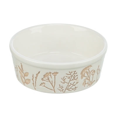 Trixie Voerbak / Drinkbak Hond Plantmotief Structuur Keramiek Wit / Taupe 300 Ml 12 Cm 4 St